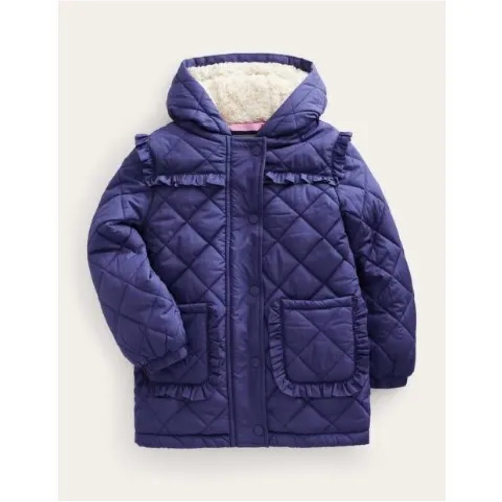 Mini Boden Navy Quilted Hooded Coat